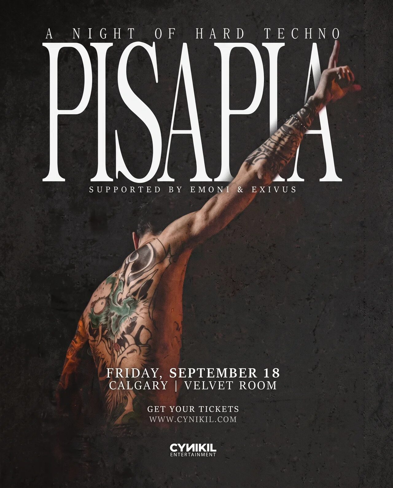 PISAPIA performing a night of hard techno at Velvet Room Calgary, presented by Cynikil Entertainment