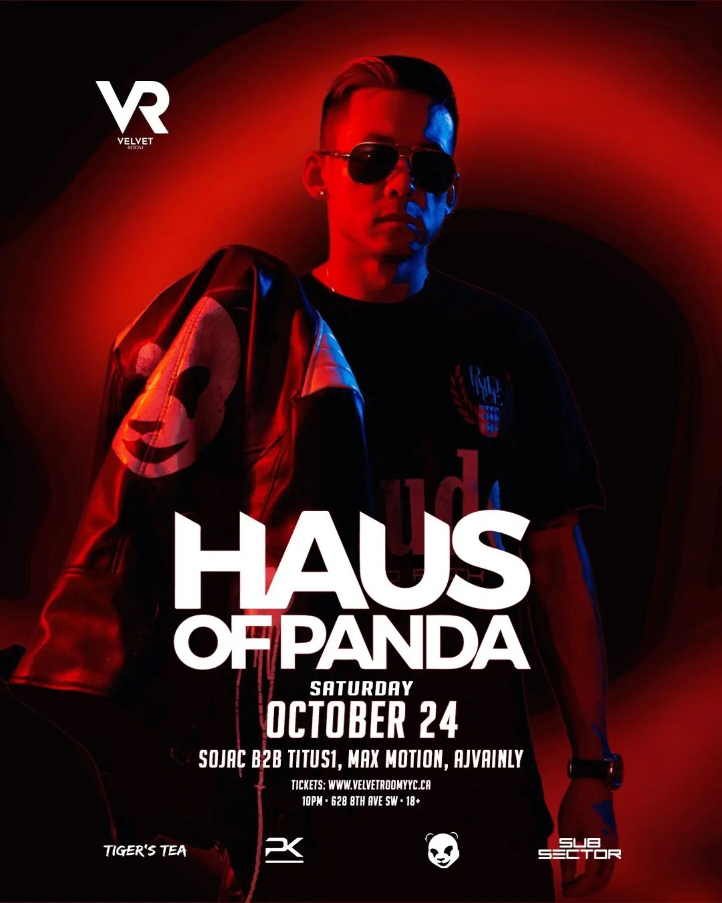 HAUS OF PANDA at Velvet Room Calgary event poster featuring Sojac B2B Titus1, Max Motion and AJVainly on October 24, 2026